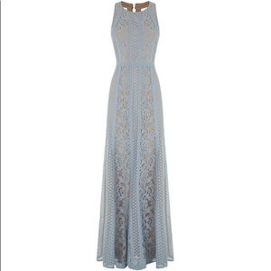 Women's Blue Ariella Lace-blocked Halter Gown